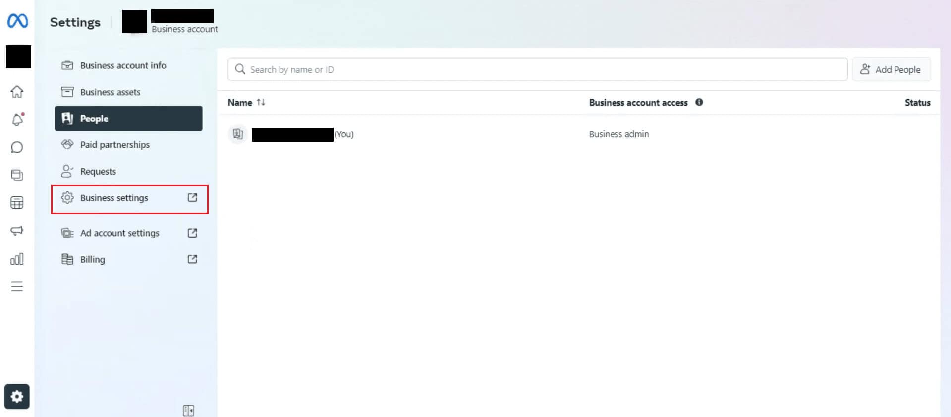 Click on Business settings from the left pane | How to Delete Facebook Business Account