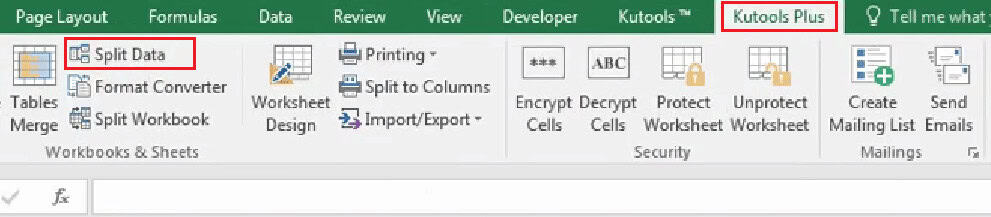 Click on Kutools Plus - Split Data