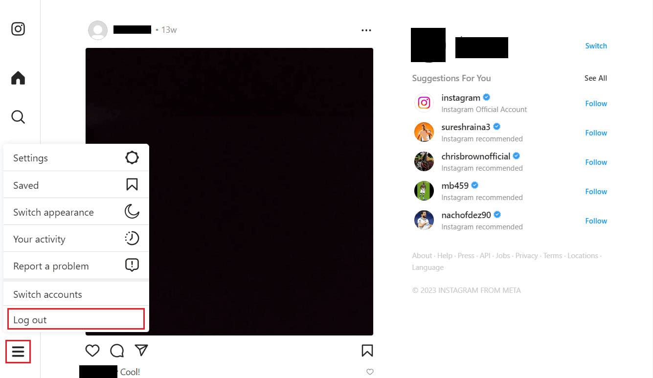 Click on the Hamburger icon - Log out | How to Remove a Remembered Account on Instagram