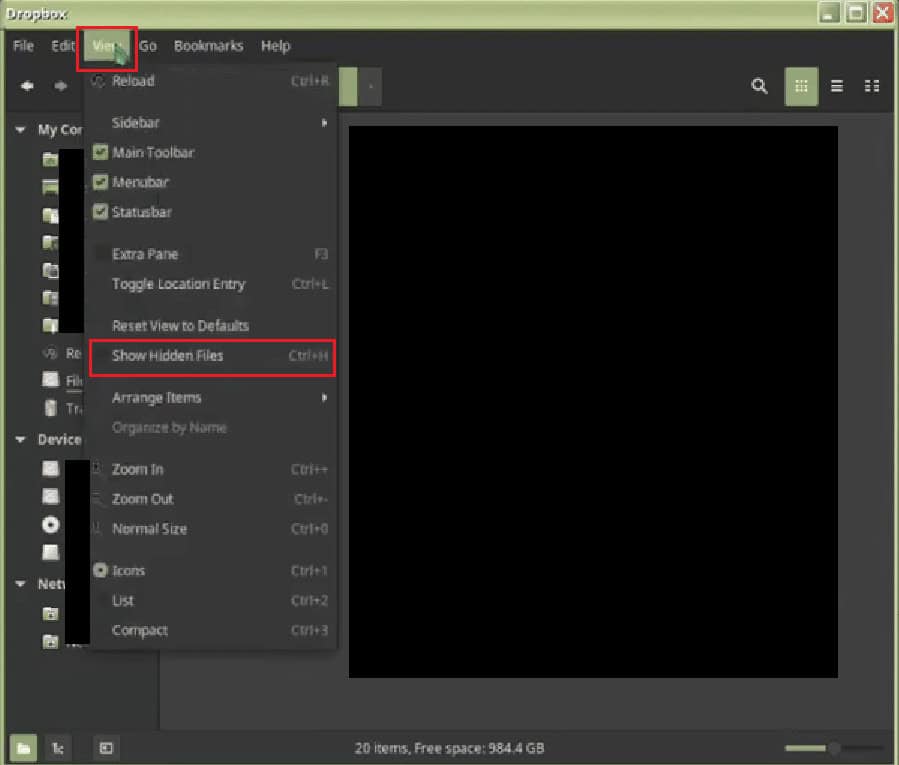 Click on the View - Show Hidden Files option