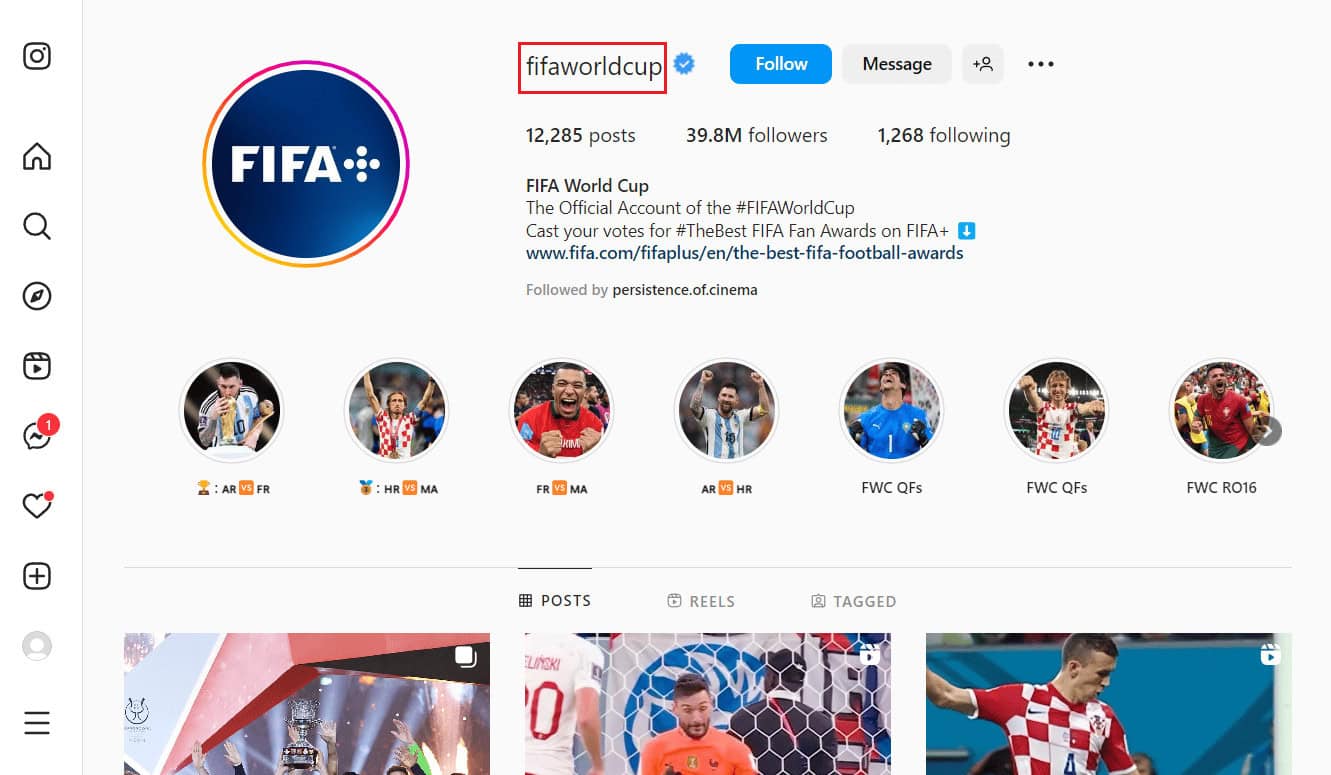 Copy the username of that IG account