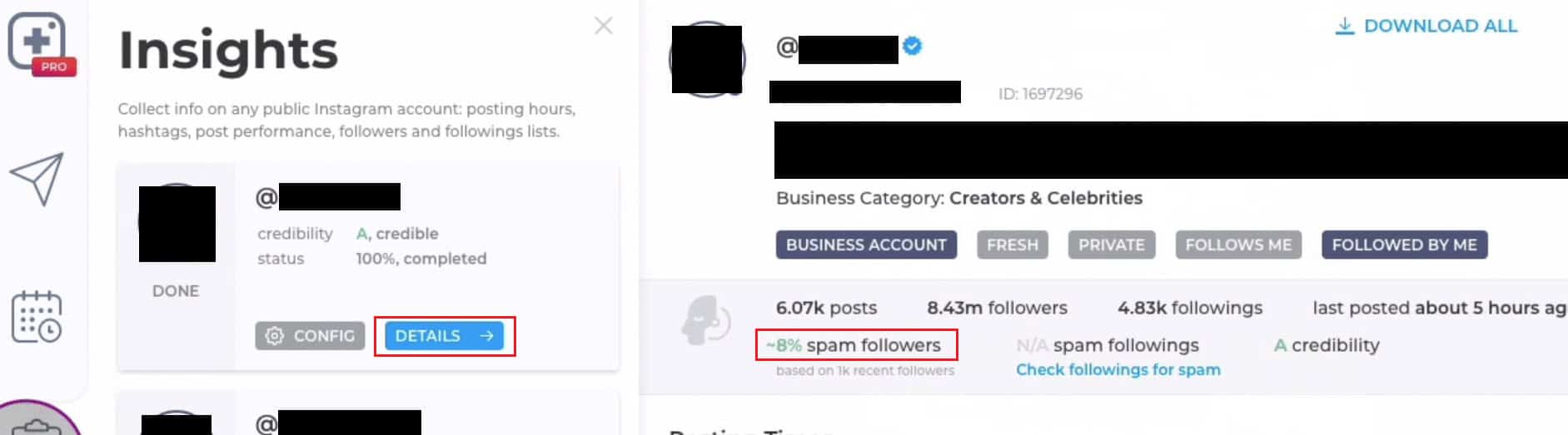 DETAILS - percentage of spam followers