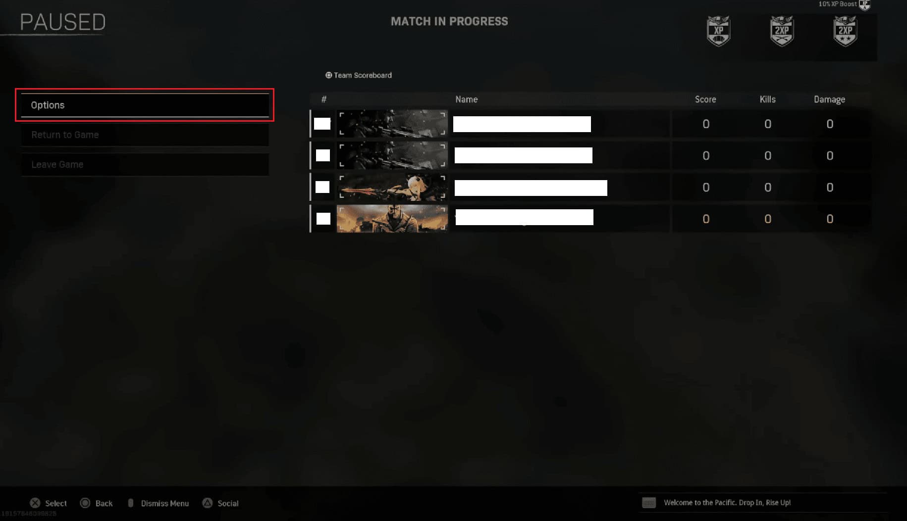 From the Options tab, press the Square button from the controller to bring up the SCOREBOARD screen