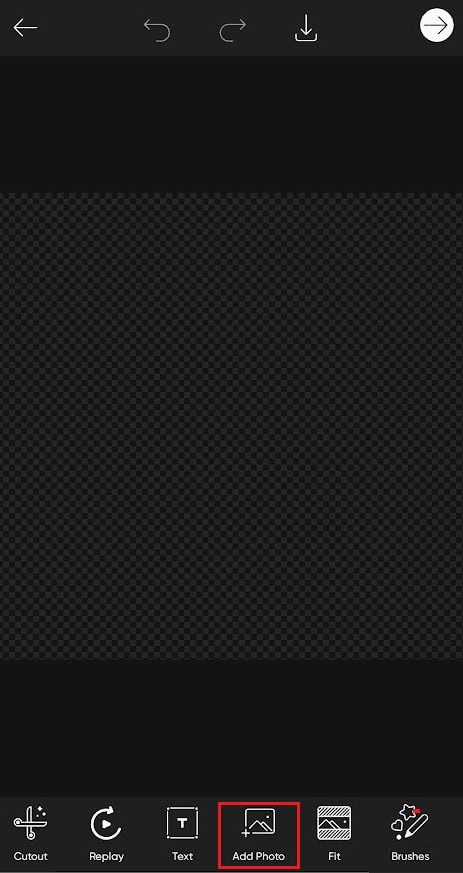 From the bottom menu panel, tap on the Add Photo option