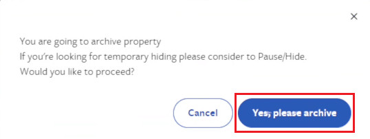 From the confirmation popup, click on Yes, please archive | How to Delete VRBO Account