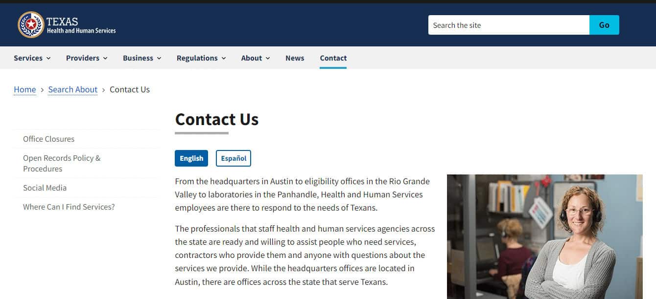 HHS texas contact us page