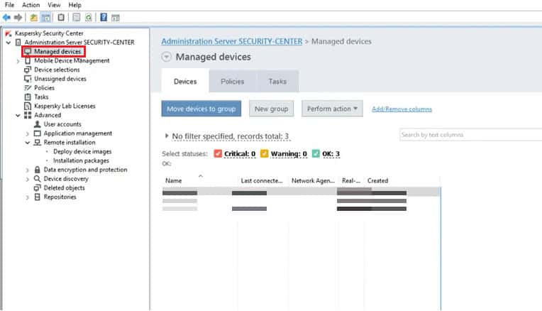 Kaspersky security center managed devices