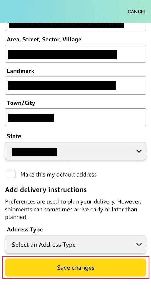 Make the desired changes to the shipping address and tap on Save changes | different billing and shipping address Amazon