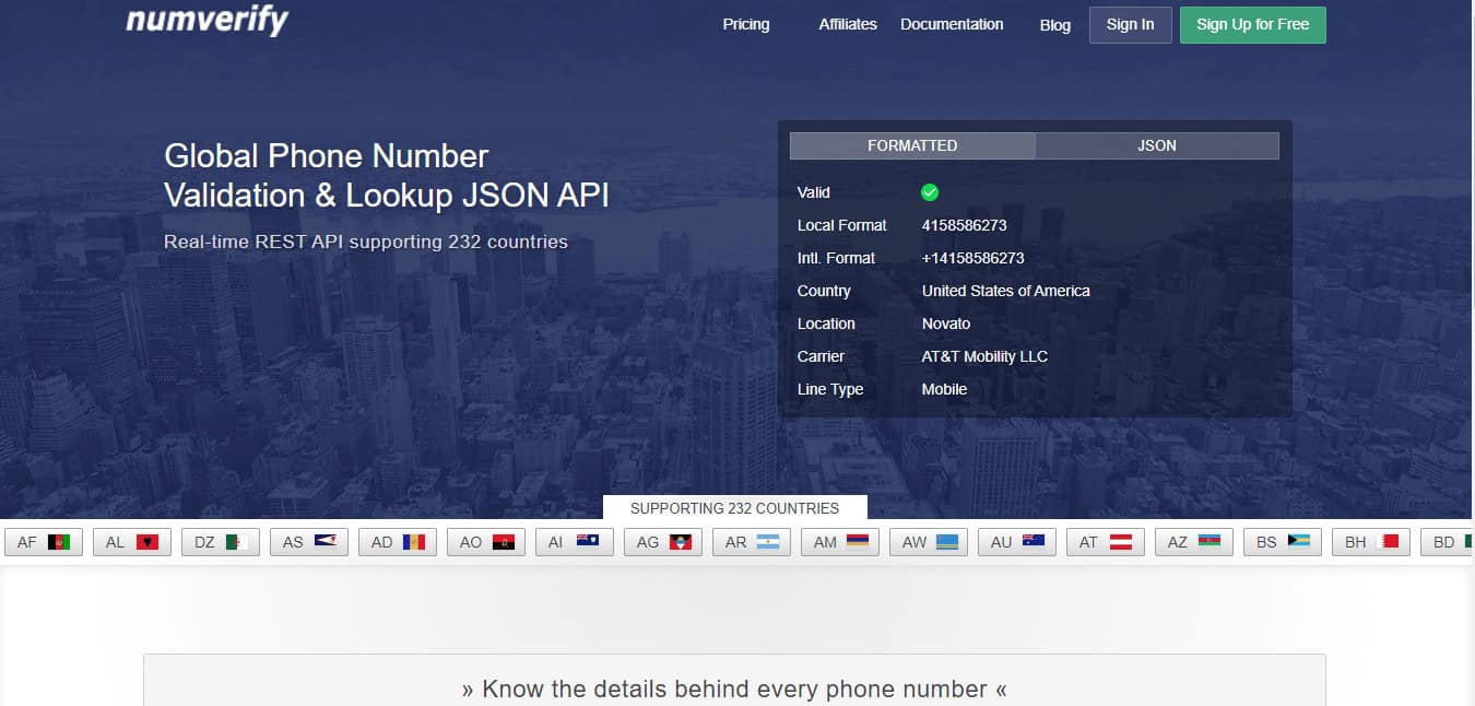 Numverify API website