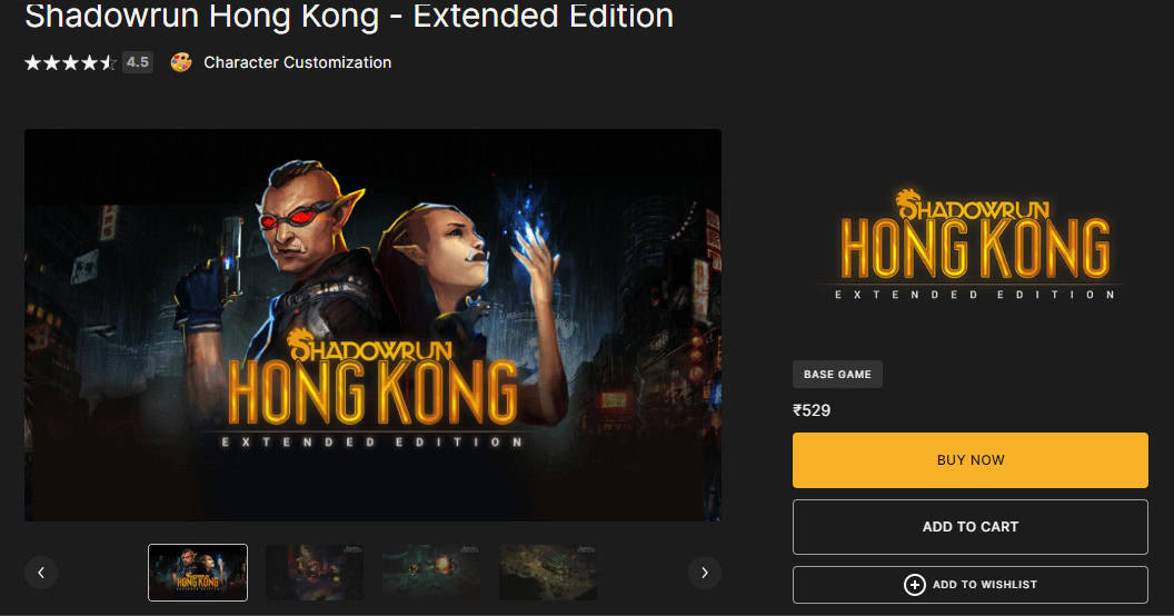 Shadowrun Hong Kong epic games page