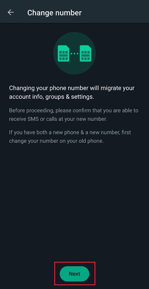 Tap on Change number - Next | How to Recover Old WhatsApp Account without SIM Card
