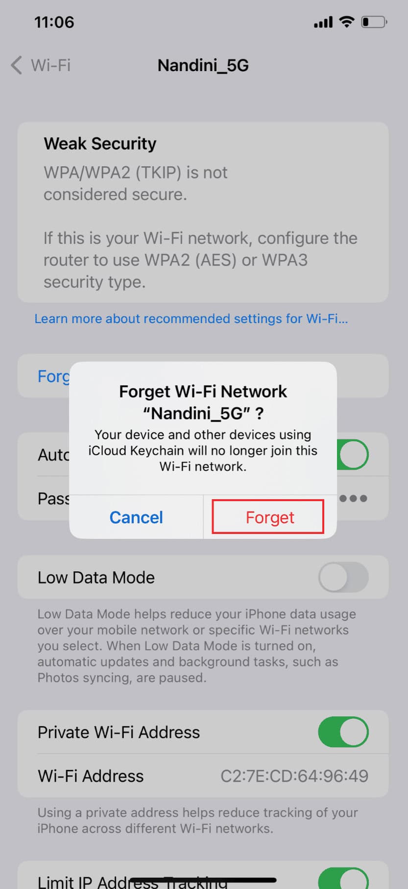 Tap on Forget from the popup