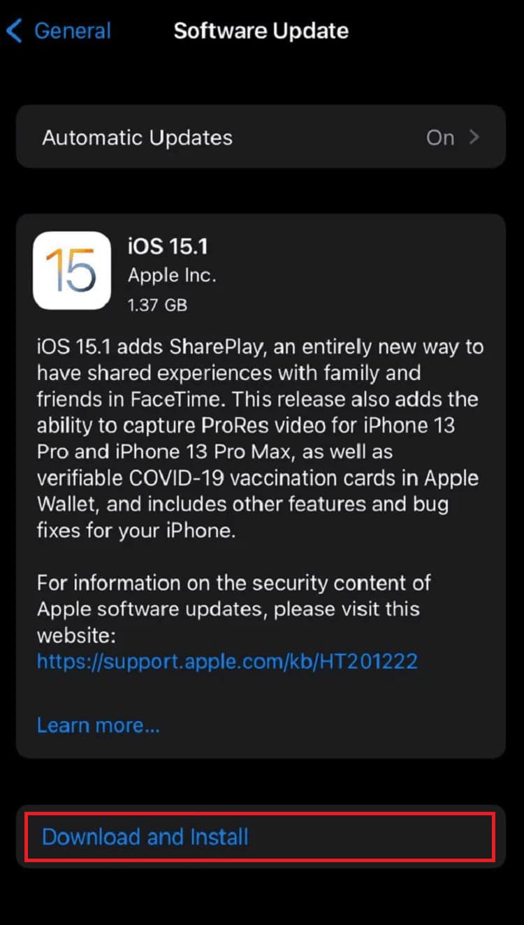 Tap on the Download and Install option |