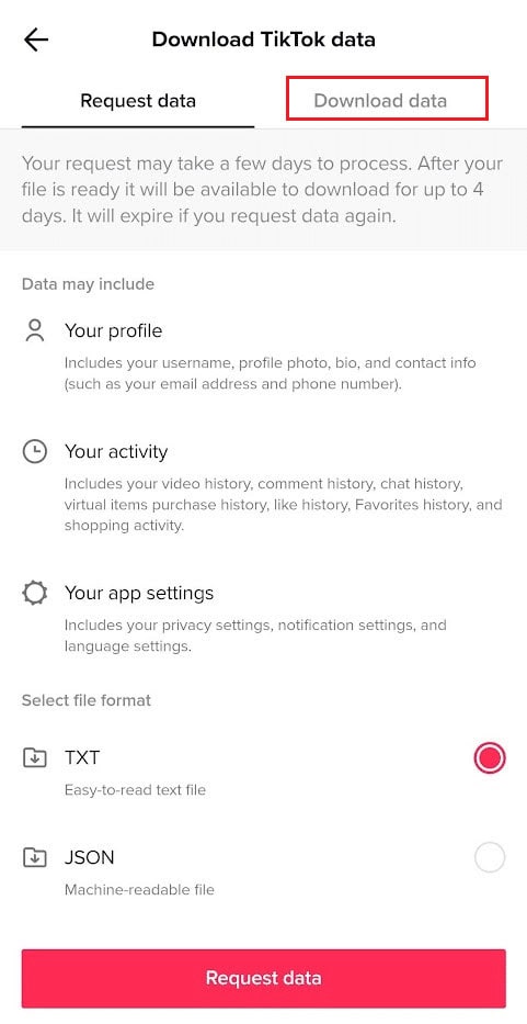 Tap on the Download data tab from the top