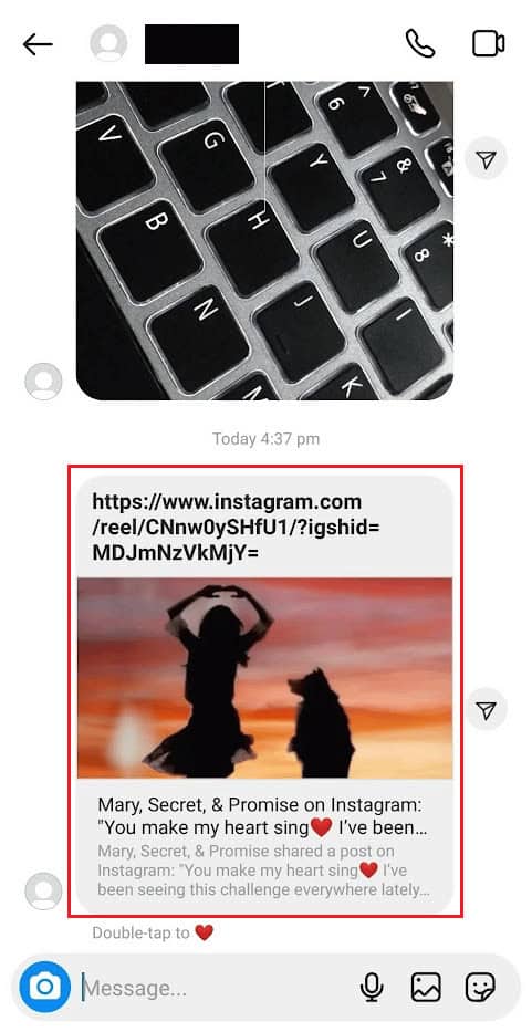 Tap on the received message to open it on your IG app