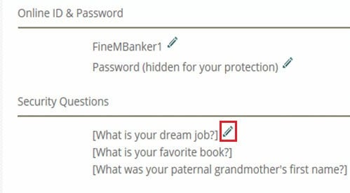 To amend your current questions or answers, click the edit icon next to them | reset Regions online banking security questions