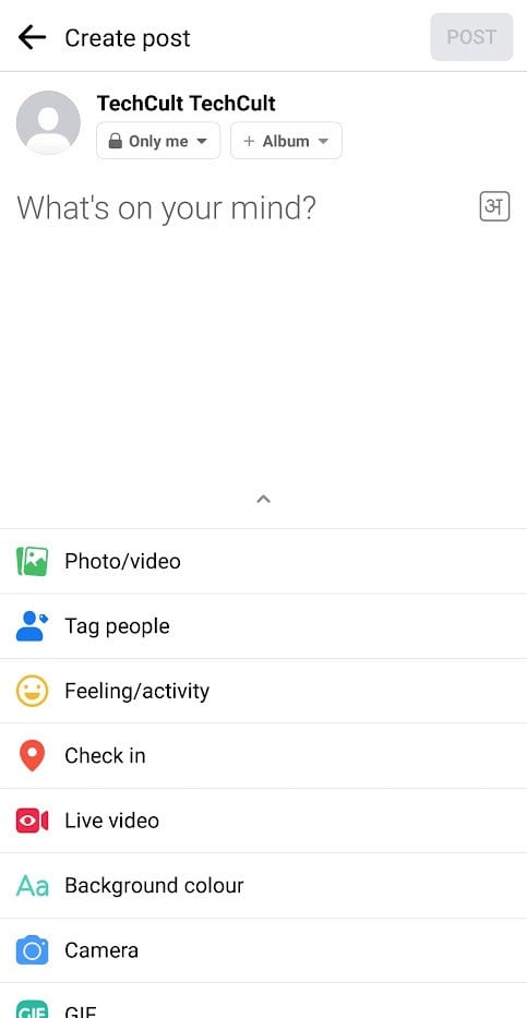 What's on your mind option from your FB profile and adding interesting content