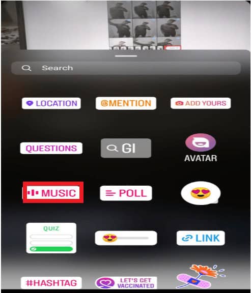 From the available stickers, tap on the&nbsp;MUSIC sticker