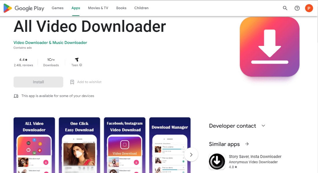All Video Downloader webpage 