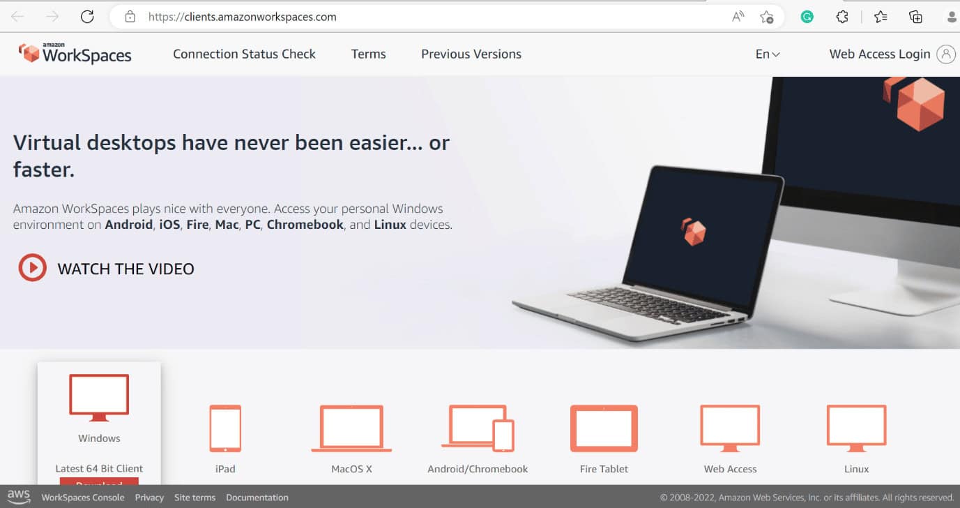 amazon workspaces web page