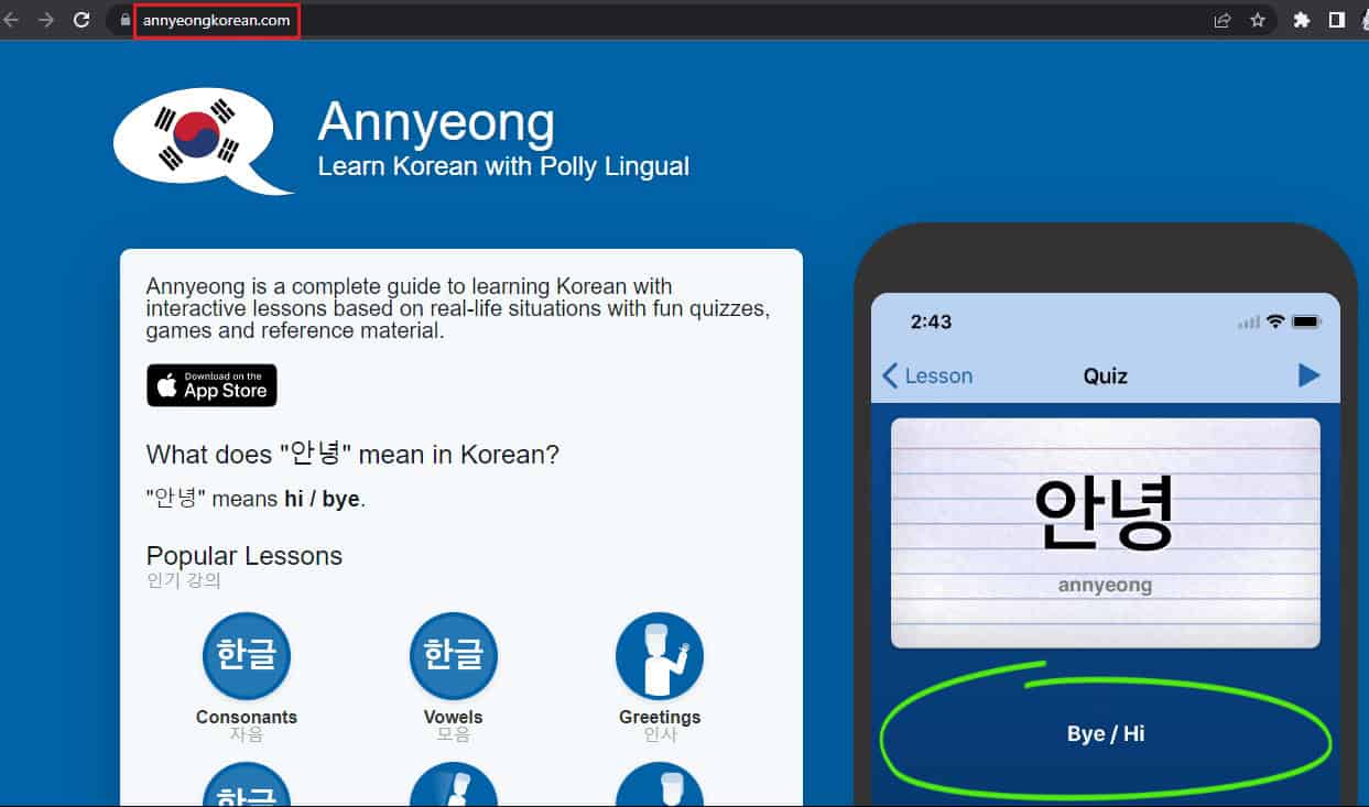 Annyeong Korean homepage. 17 Best Free App to Learn Korean for Beginners