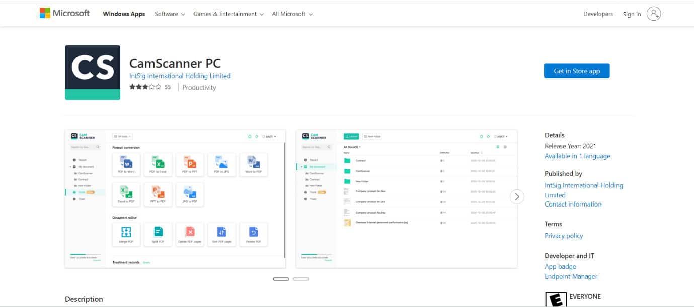 CamScanner webpage. 19 Best Scanner Software for Windows 10