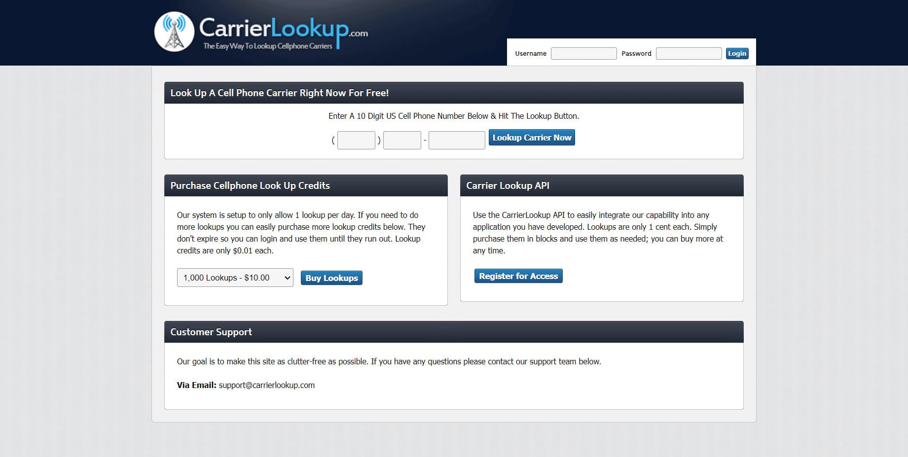 CarrierLookUp Website