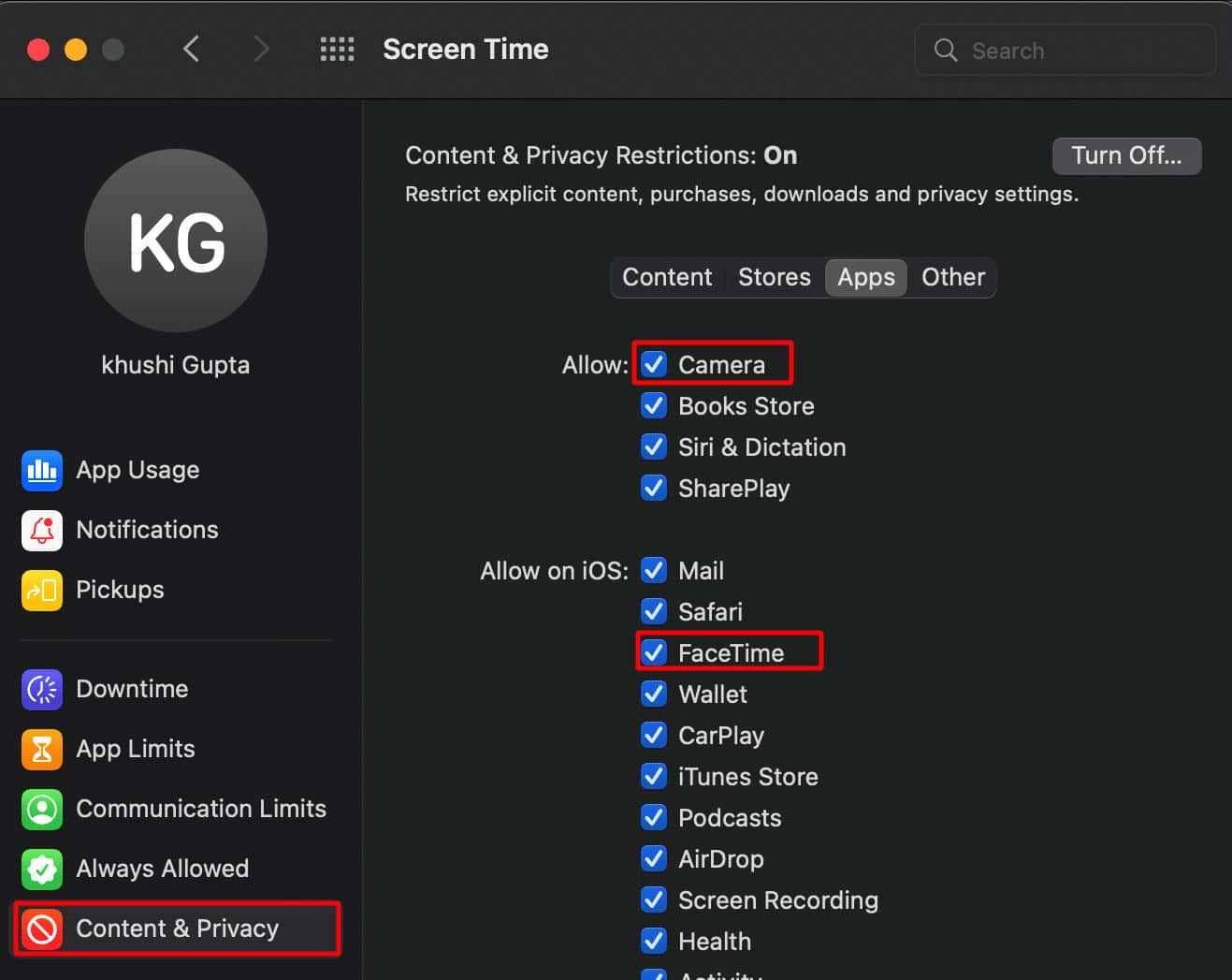 check the facetime and camera boxes | FaceTime video not working on Mac