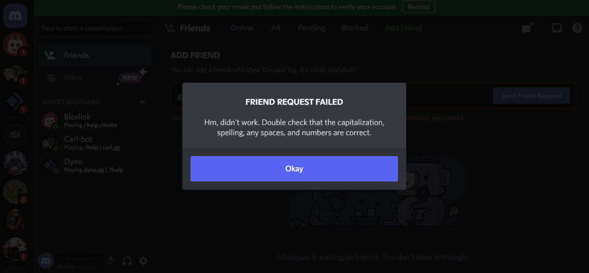 Check Username Spelling 