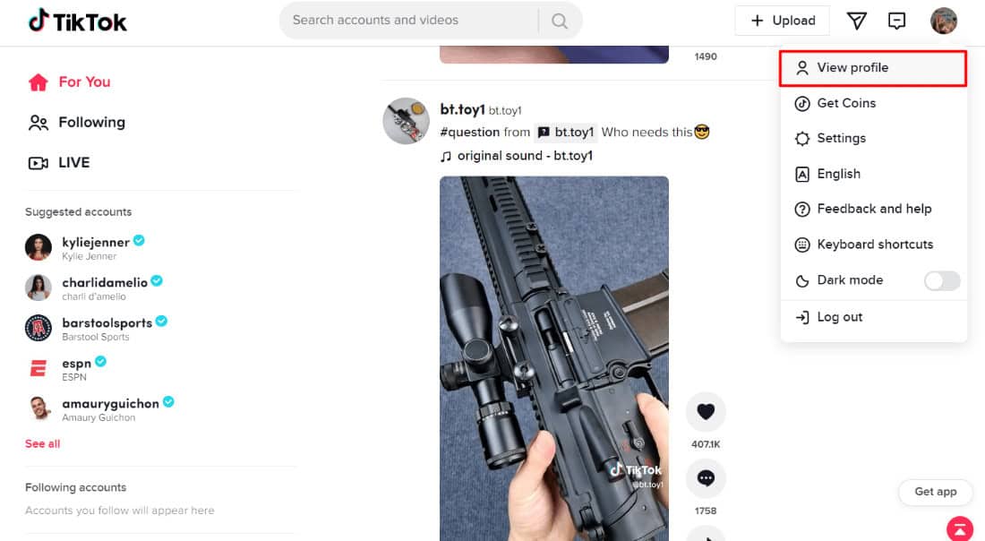choose View profile on tiktok
