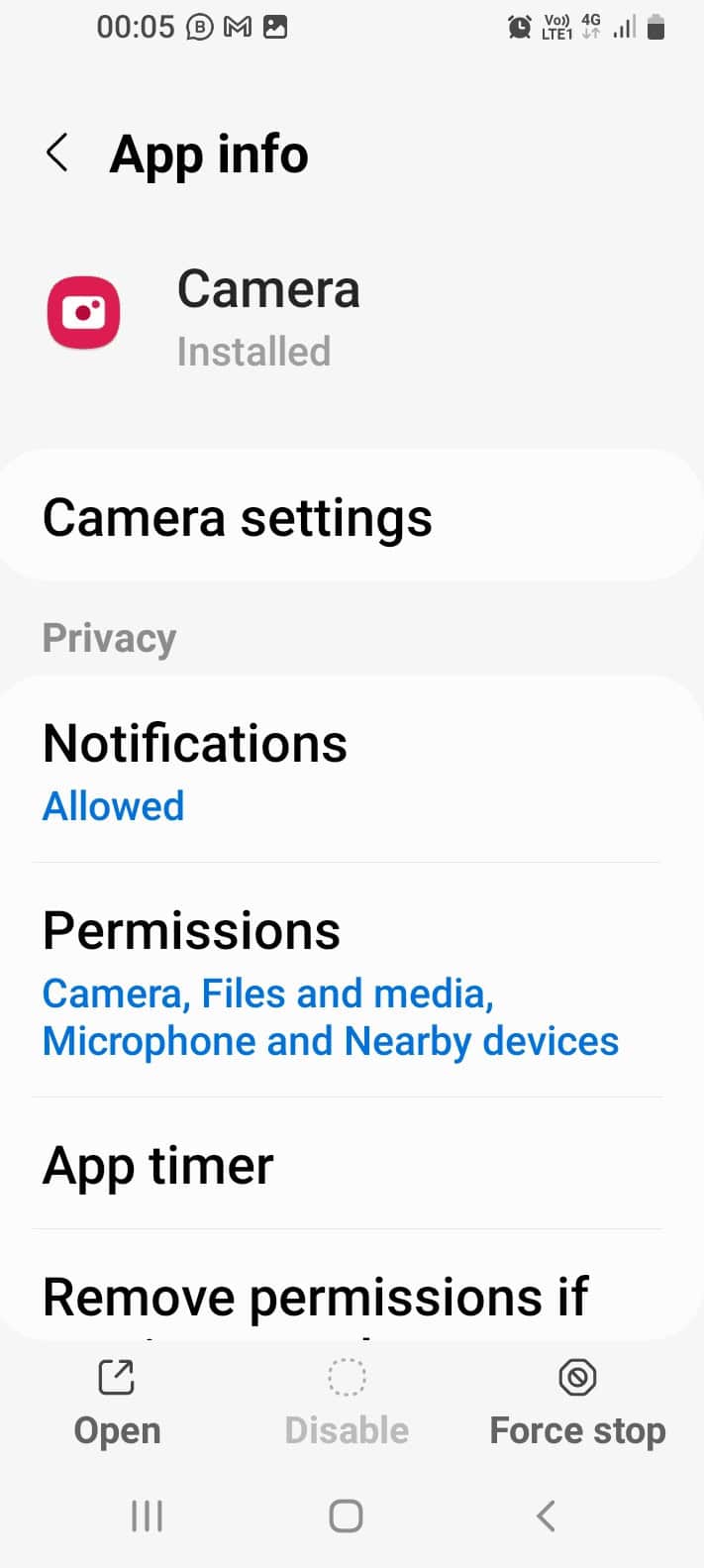 clear the cache of the camera app