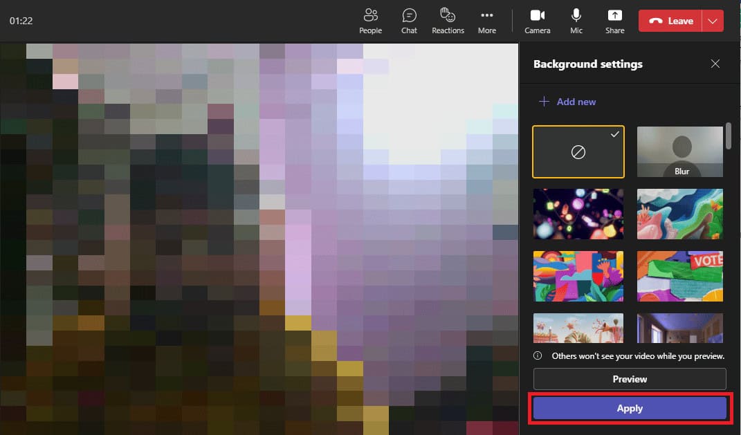 click Apply to add the image to your video background