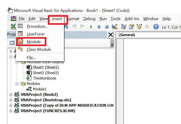 Click on insert then on module | how to split Excel sheet into multiple worksheets without VBA