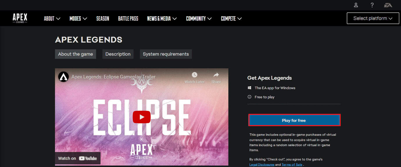 Click on Play for free