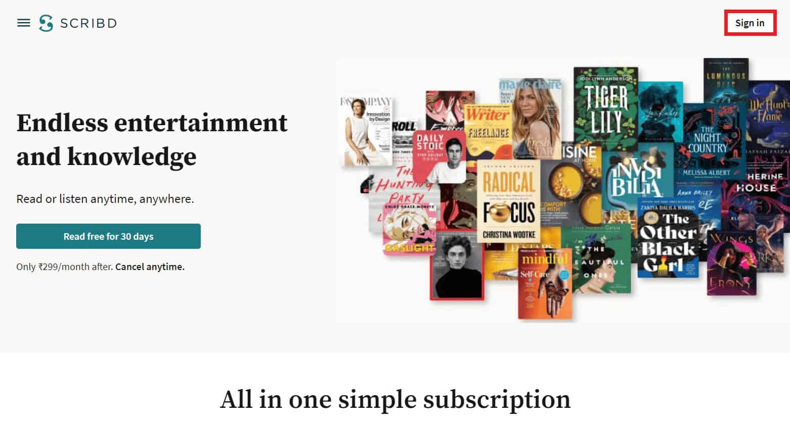 click on sign in | How to Cancel Subscription on Scribd