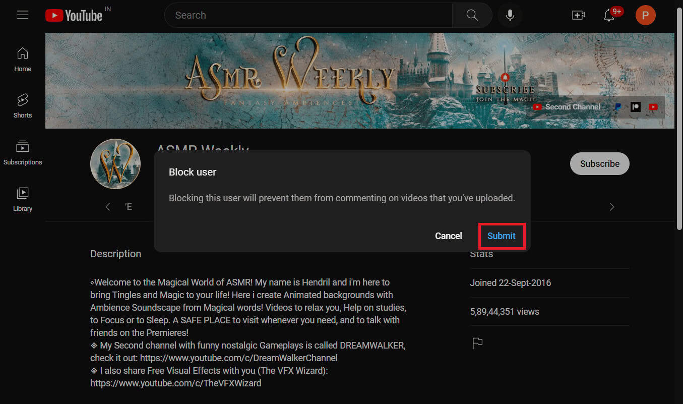 click on submit. How to Block a YouTube Channel on TV
