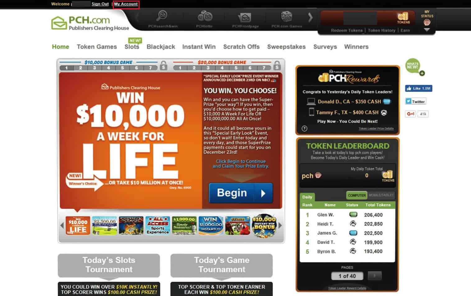 click on the My Account option from the top of the website | How to Cancel PCH Account