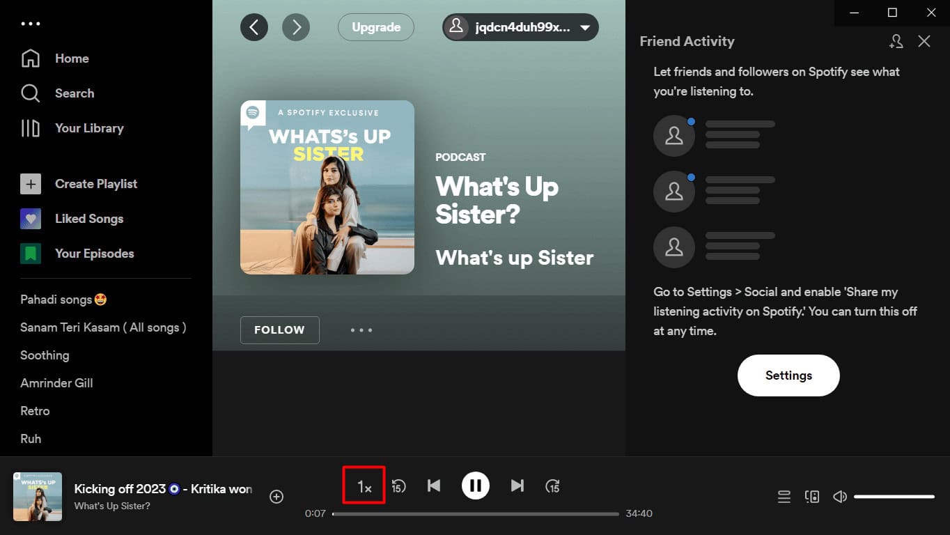 click on the Change speed icon on spotify