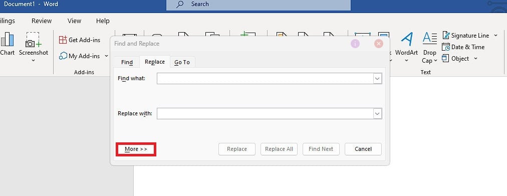 Click on the More button