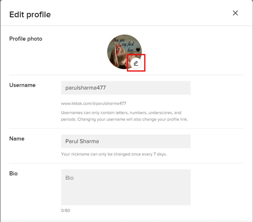 click on the pencil icon on tiktok | can't change profile picture on tiktok