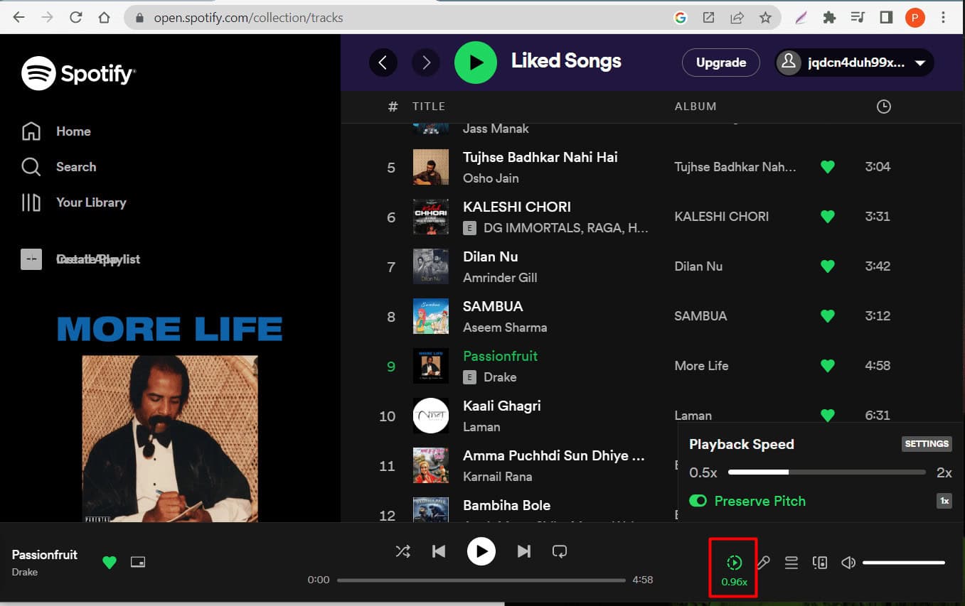 Click on the Playback Speed icon on spotify