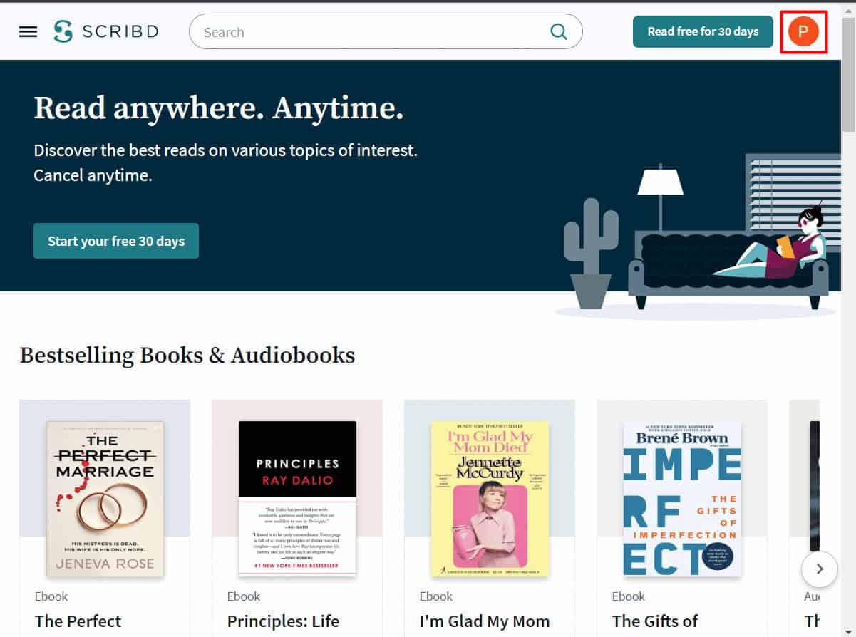 click on the profile icon | How to Delete Scribd Account