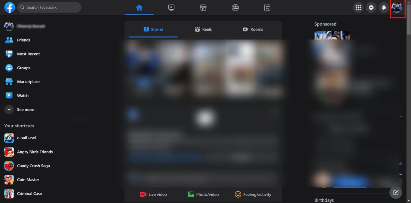 Click on the profile picture at the top right corner | How Can I See Hidden Followers on Facebook