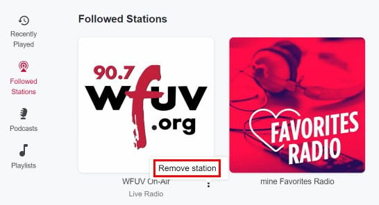 Click on the Remove Station option to remove the station from your list.