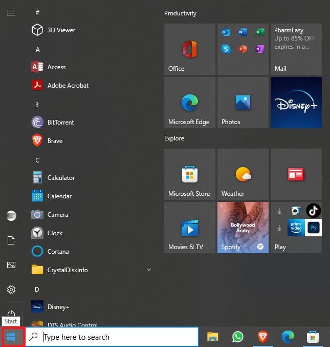 Click on the Start icon on your desktop