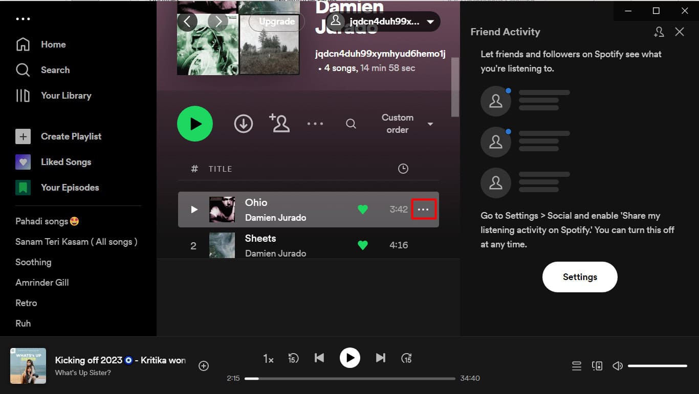 Click on the three dots beside the song which you wish to slow down on spotify