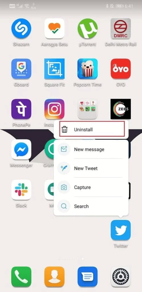 Click on Uninstall 