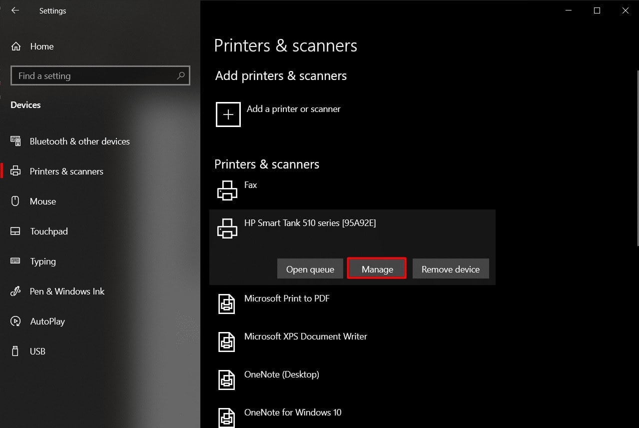 click on your printer and choose manage | How to Find Printer IP Address on Windows 10