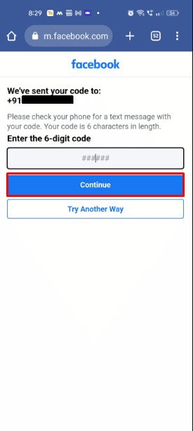 Confirm your account, by entering the code sent to your email or phone number.
