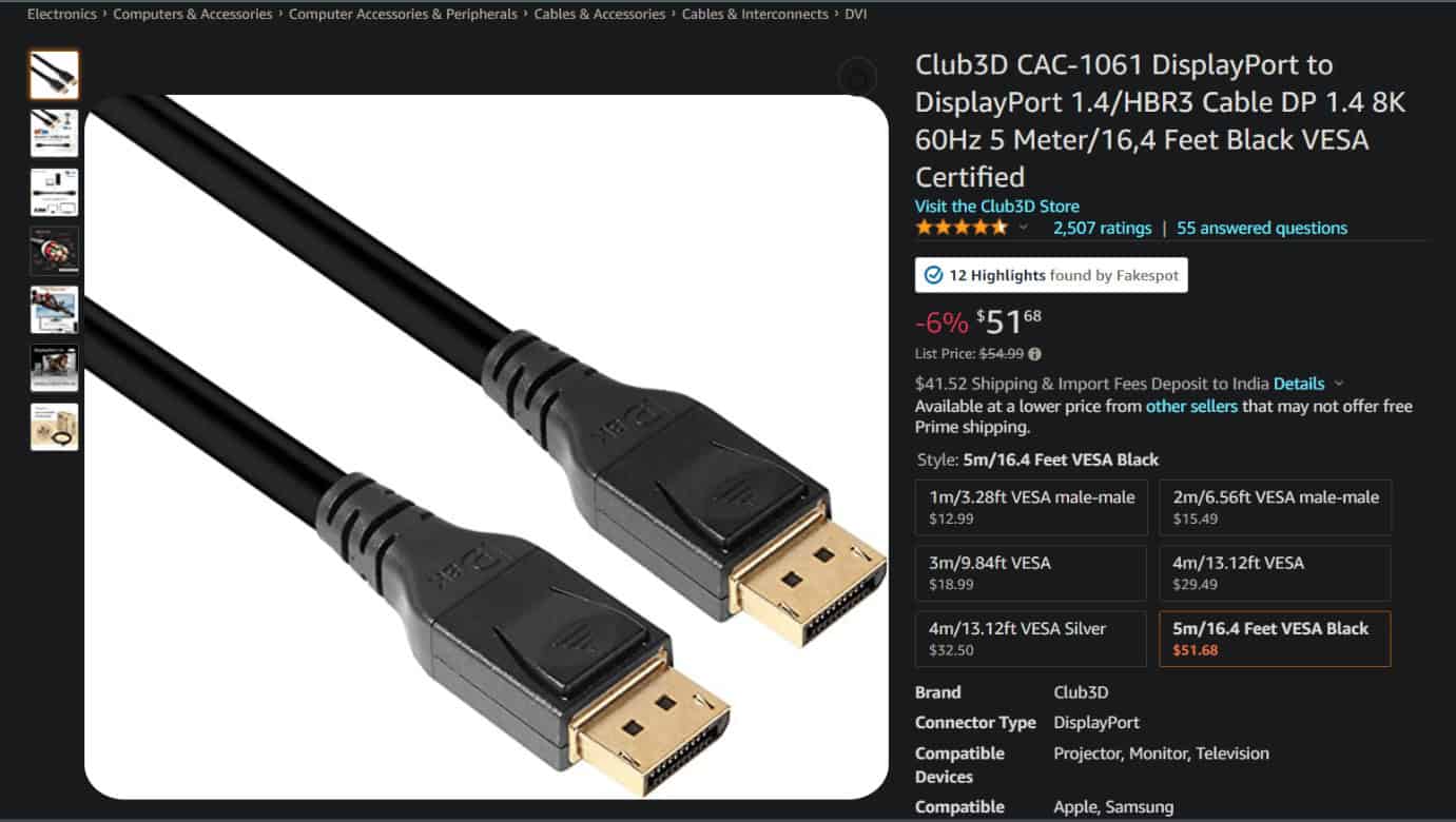 Cub 3d displyport cable on amazon